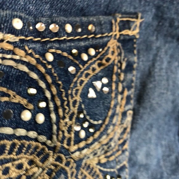 Faded Glory Jeans 24W High Rise Skinny Leg Thick Stich Embroidered Stretch Blue - Picture 8 of 11